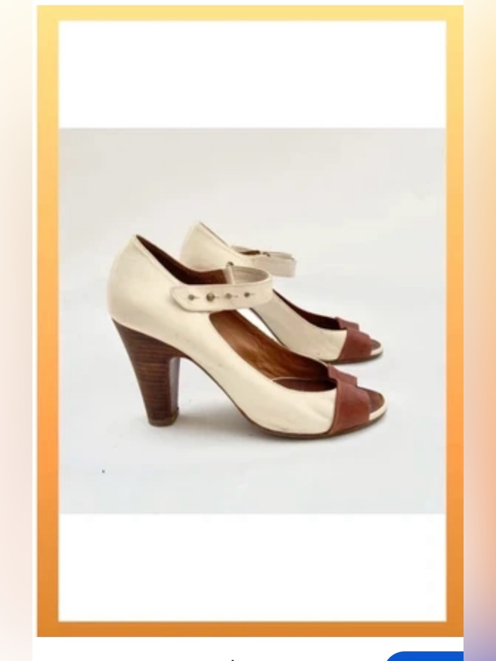Chie Mihara ivory and tan leather T-strap peep-toe heels size 5